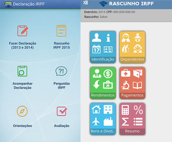Reprodução do aplicativo que permite fazer um rasconho da declaração. (Foto: Reprodução/Receita)